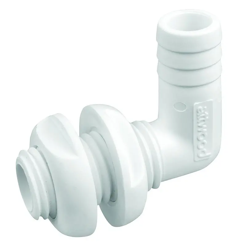 Attwood 3/4" White Plastic 90° Thru-Hull Connector 1