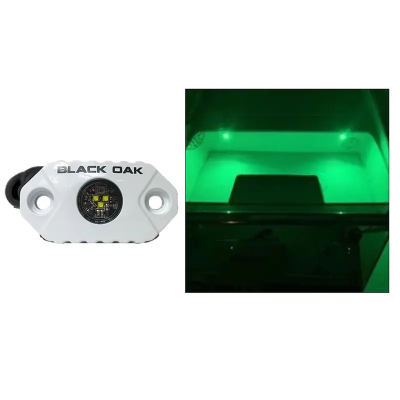 Black Oak Rock Accent Light – Green Leds, White Housing 1