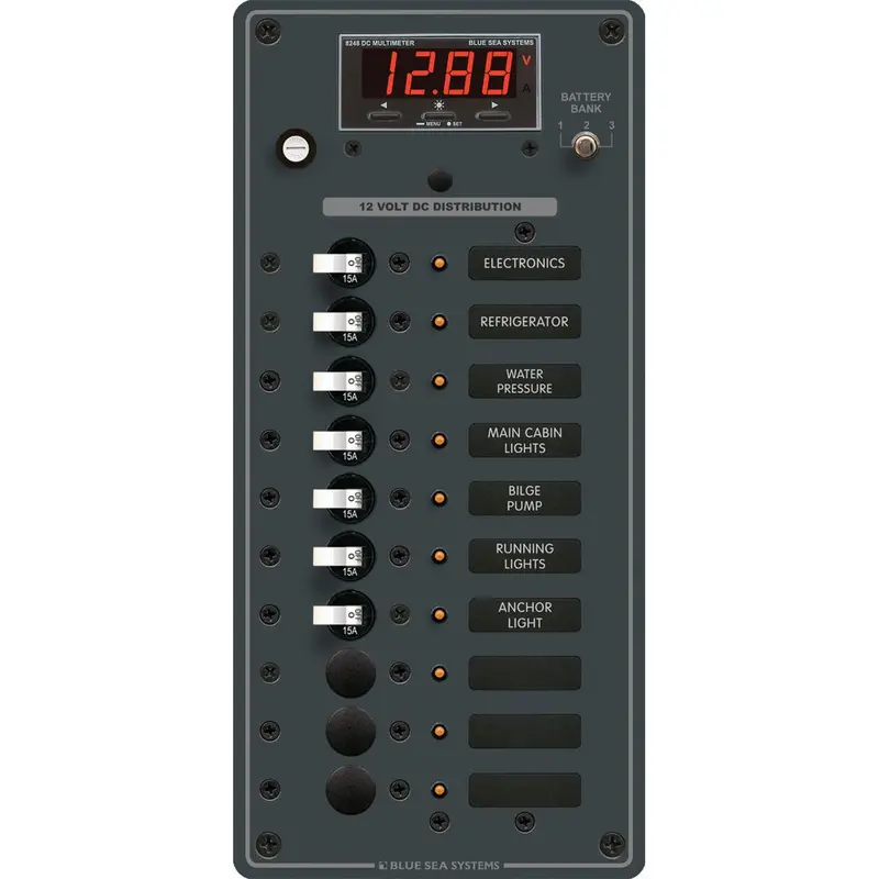Blue Sea 10-Position Dc Panel Featuring Multi-Function Meter – Model 8402 1
