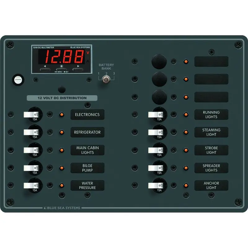 Blue Sea 13-Position Dc Power Distribution Panel With Built-In Multimeter – Model 8403 1