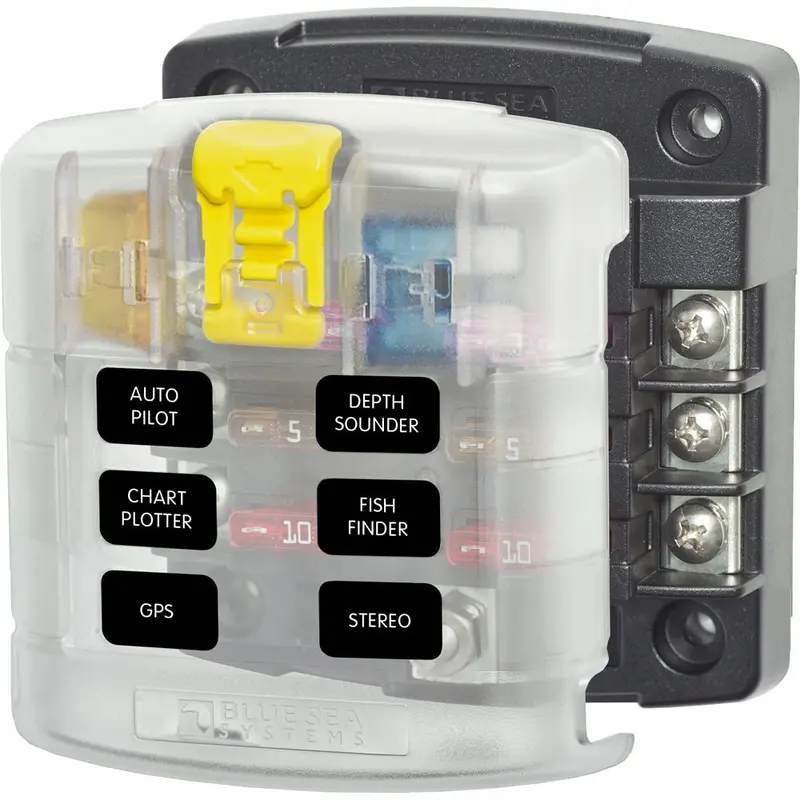 Blue Sea Systems 5028 St Blade Fuse Block – 6-Circuit, Cover Included, No Negative Bus 1