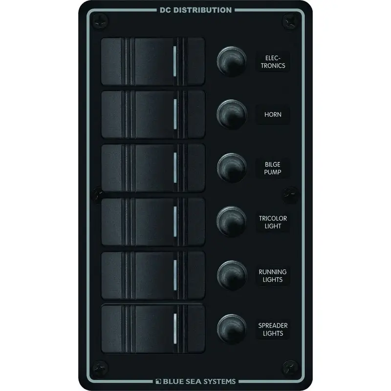 Blue Sea Waterproof 6-Position Black Vertical Mount Panel – Model 8373 1