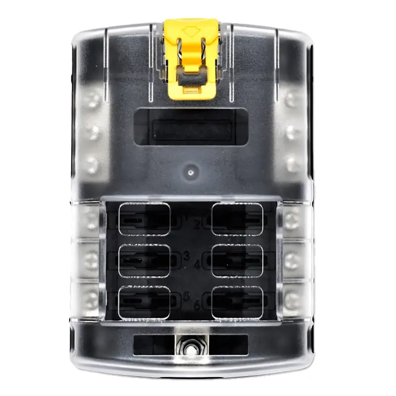 Bluewater 6-Circuit Atc Fuse Block With Yellow Slider Cover – Compact Marine Panel [3200-3003-006] 1