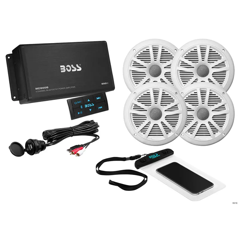 Boss Audio Ask904B.64 4-Channel Amplifier With Two 6.5-Inch Speaker Kits – White 1