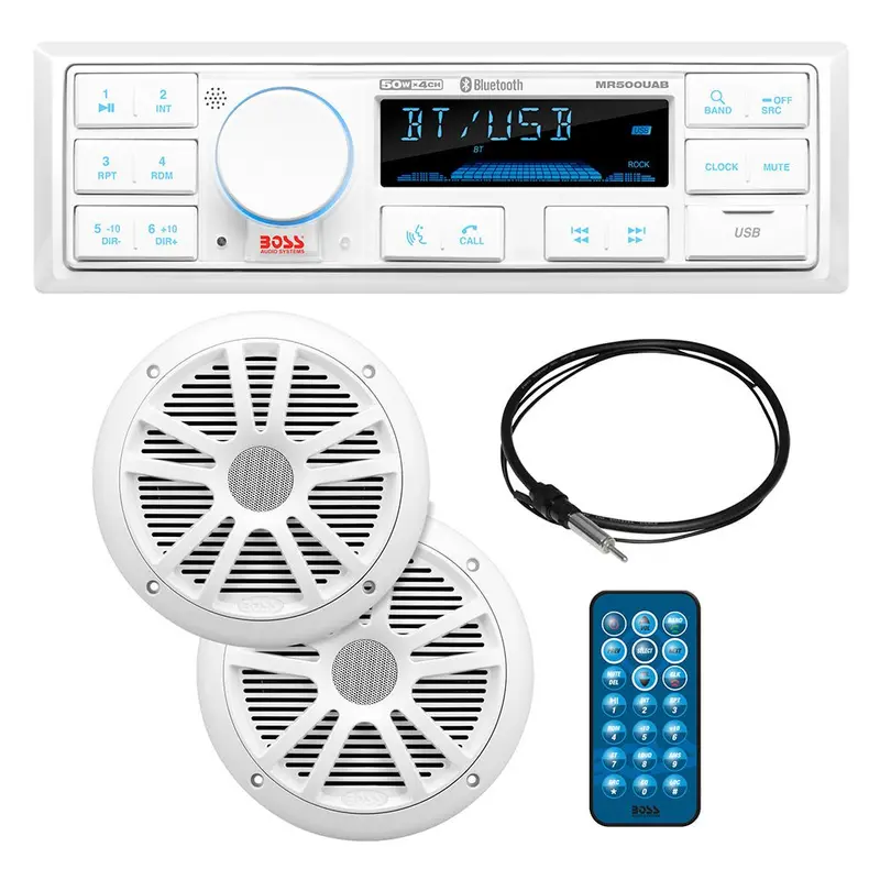 Boss Audio Mck500Wb.6 Marine Stereo Kit: Mr500Uab Headunit, Two Mr6W Speakers, Mrant10 Antenna, And White Remote 1