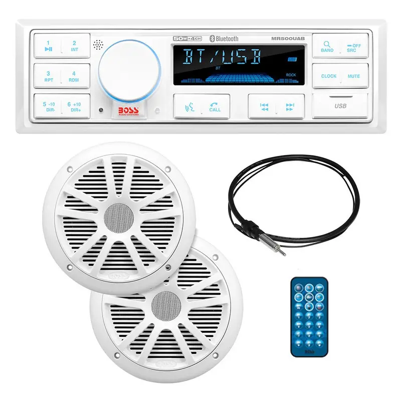 Boss Audio Mck500Wb.6 Marine Stereo Kit – Refurbished W/ Mr500Uab Receiver, Two Mr6W Speakers, Mrant10 Antenna & White Remote 1