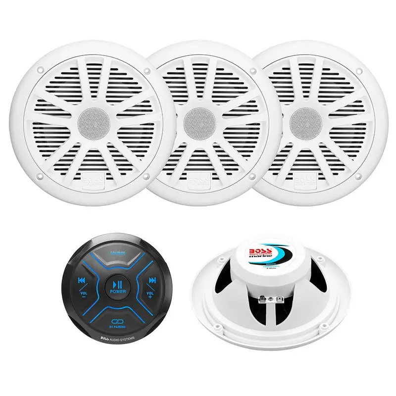 Boss Audio Mg250W.64 Marine Audio Kit: Amplifier, Mgr150B Remote, And Two Mr6W Speakers 1