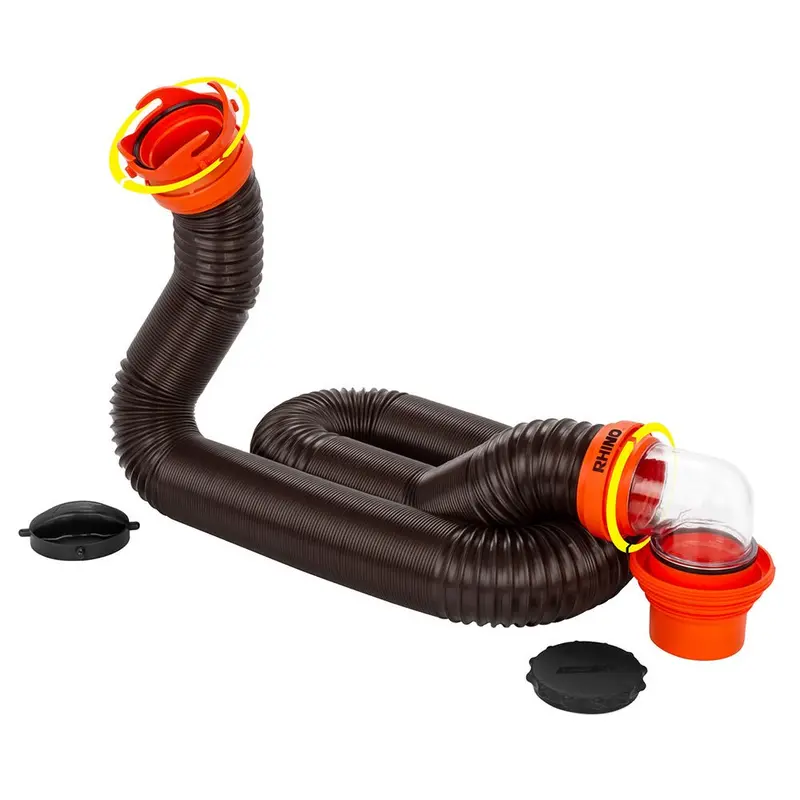 Camco Rhinoflex 15-Foot Sewer Hose Kit With 4-In-1 Elbow Cap Set – Model 39761 1