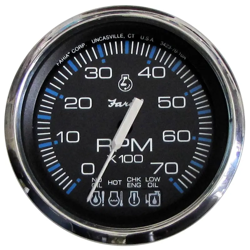 Faria Chesapeake Black Stainless Steel 4-Inch Gasoline Tachometer – 7000 Rpm With System Check Indicator (Johnson/Evinrude Outboard) [33750] 1