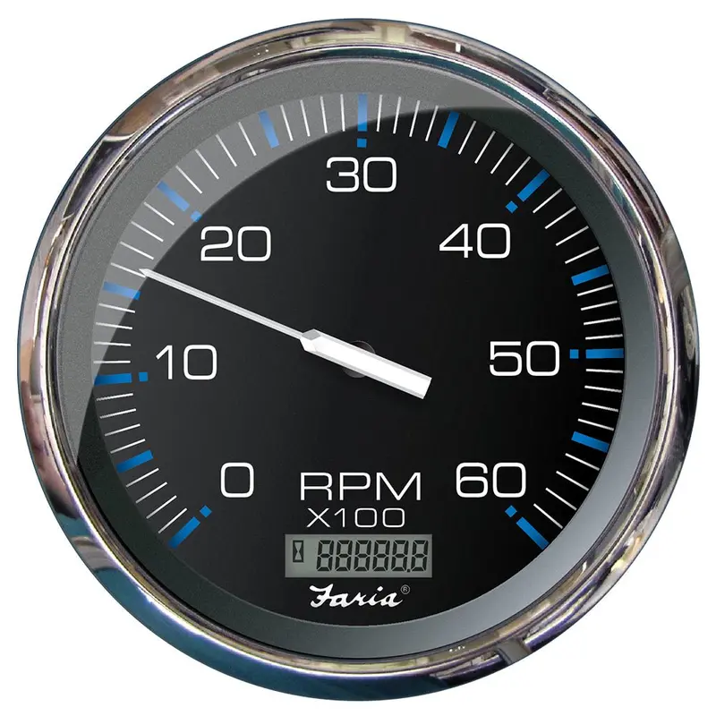 Faria Chesapeake Black Stainless Steel 5" Tachometer With Digital Hourmeter – 6000 Rpm, Gas/Inboard (33763) 1