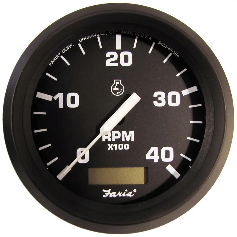 Faria Euro Black 4" Mechanical Diesel Tachometer — 4000 Rpm, Hourmeter, Variable-Ratio Takeoff [32834] 1