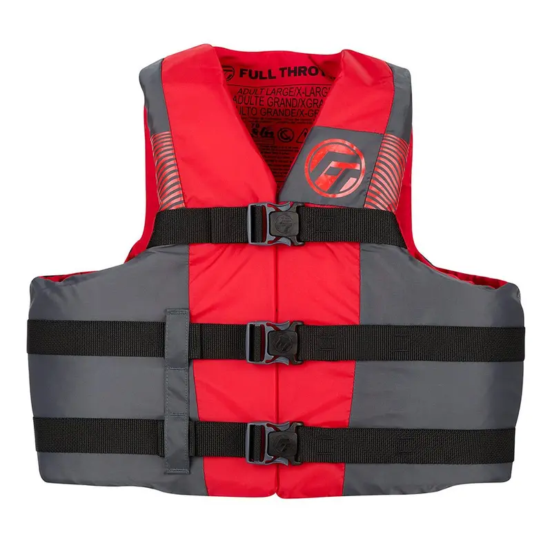 Full Throttle Adult Nylon Life Jacket – Black/Red, Extended Sizes (2X–4X) 1