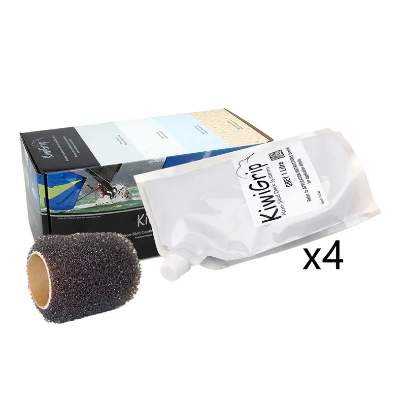 Kiwigrip 4-Part Non-Skid Coating Kit – Grey, Includes 1L Pouches & 4-Inch Roller 1