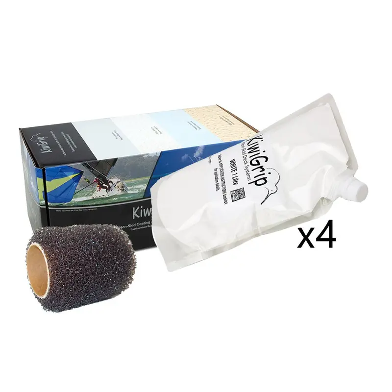 Kiwigrip 4-Part Non-Skid Coating Kit – White, Includes 1L Pouches & 4-Inch Roller 1