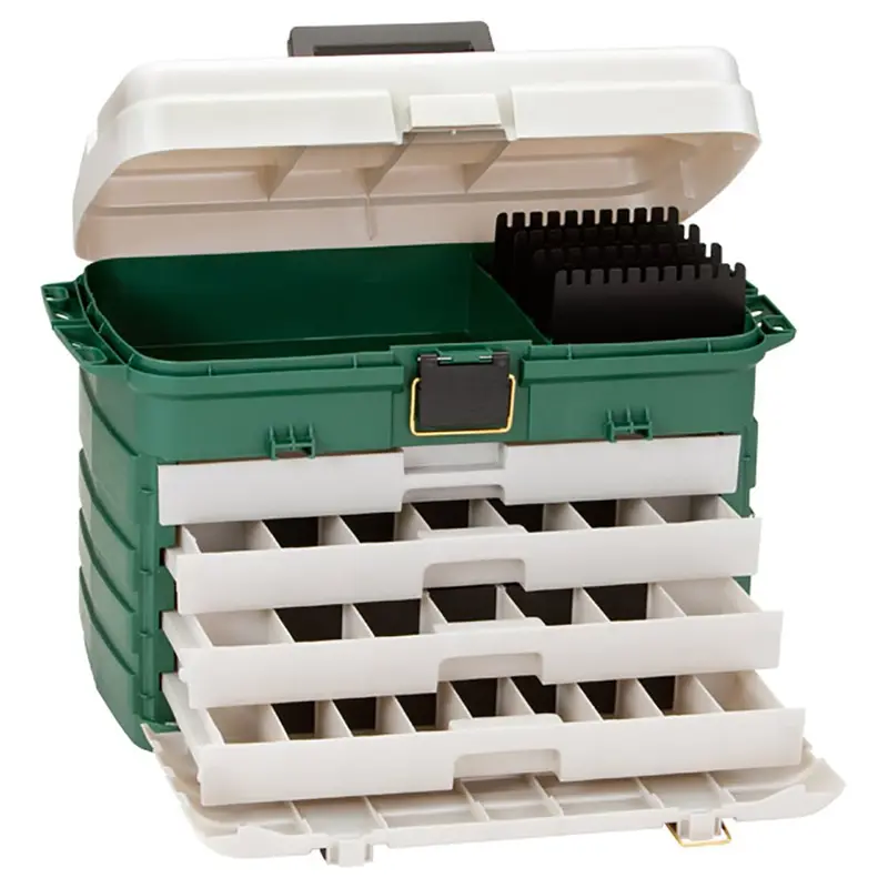 Plano 4-Drawer Fishing Tackle Box – Green Metallic & Silver Sliding Compartment System [758005] 1