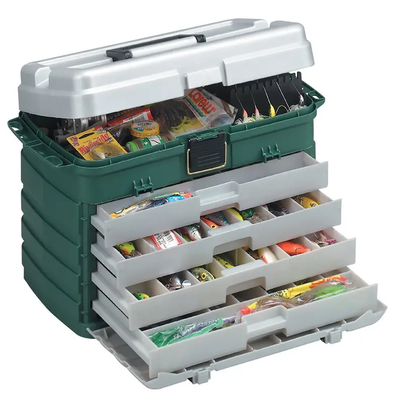 Plano 4-Drawer Fishing Tackle Box – Green Metallic & Silver Sliding Compartment System [758005] 2