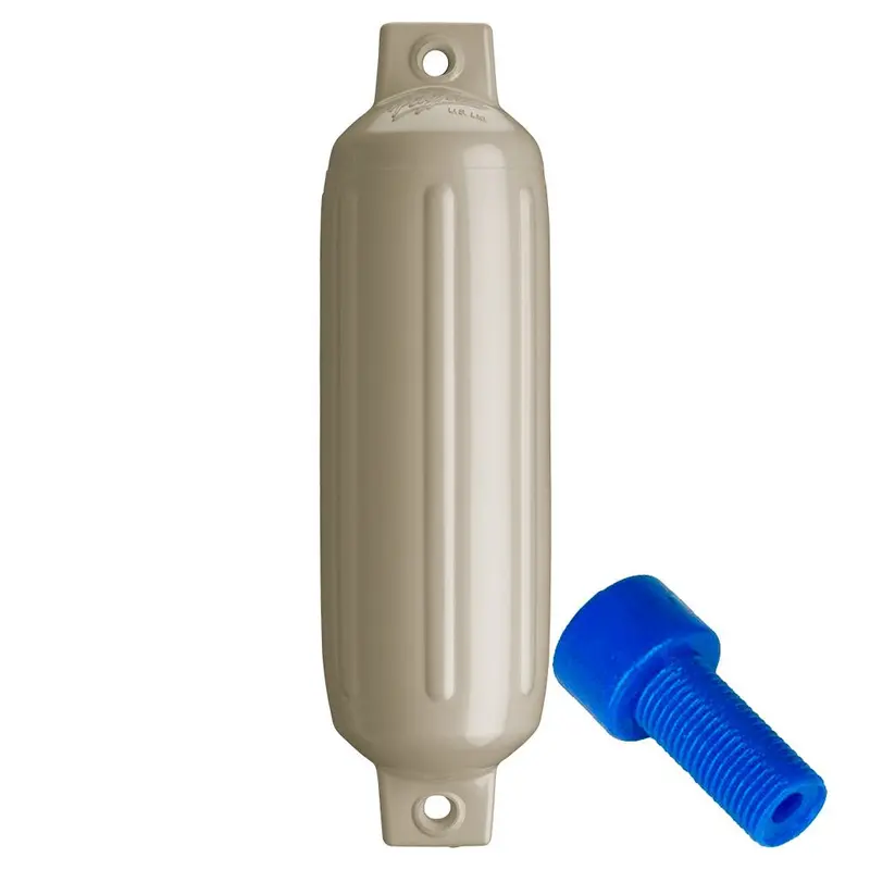 Polyform G-2 Twin-Eye Fender For Small Vessels – 4.5" X 15.5", Sand-Colored With Air Adapter 1