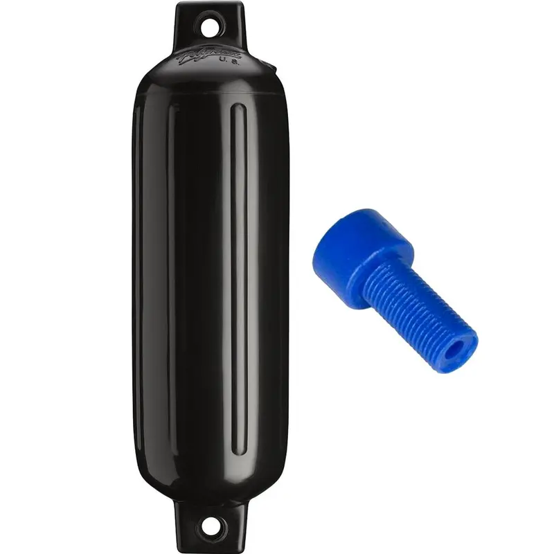 Polyform G-3 Twin-Eye Boat Fender – 5.5" × 19", Black With Integrated Air Adapter (G-3 Black W/Air Adapter) 1