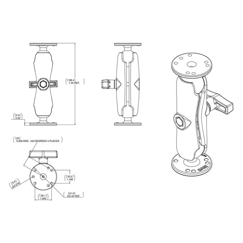 Ram 1.5" Ball Dual-Socket Mount Kit With Hardware For Garmin Striker Series [Ram-101-G4] 2