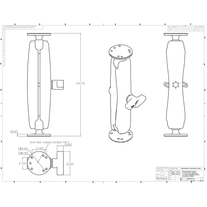 Ram Ball Mount With Long Double Socket Arm And Amps-Compatible Round Bases 2