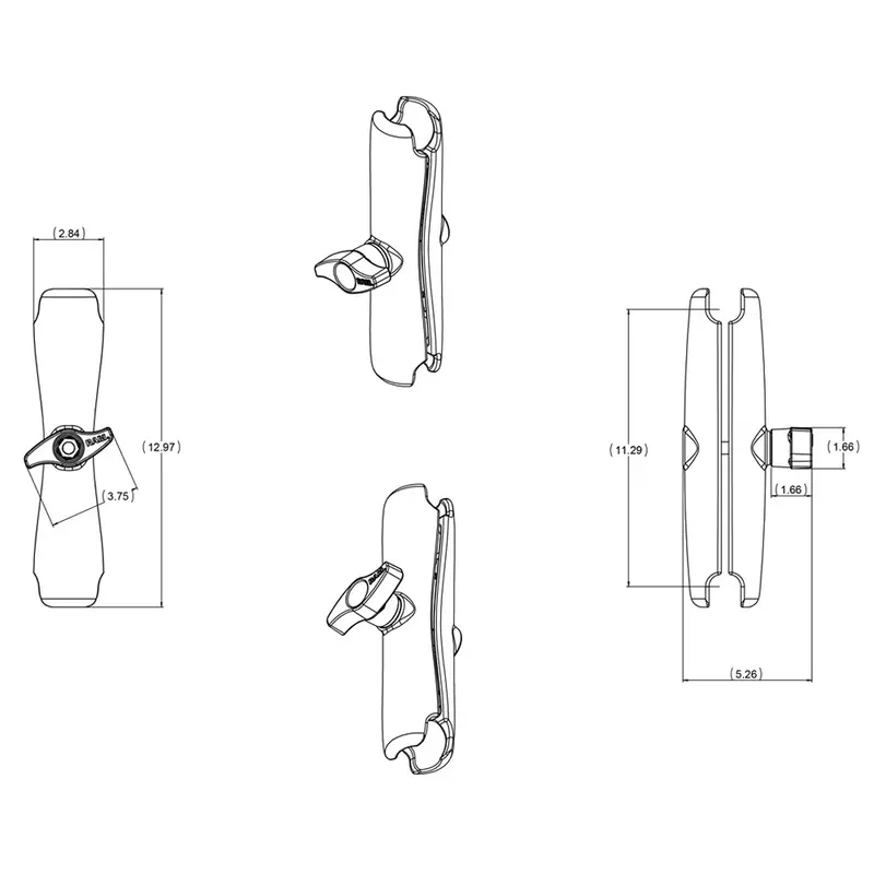 Ram D-Size Long Double Socket Arm For 2.25" Ball Bases (Ram-D-201U-E) 2