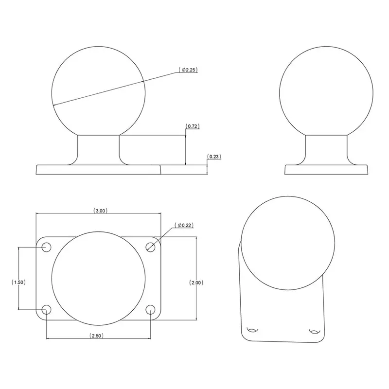 Ram Mount 2" × 3" Rectangular Base With 2.25" Ball [Ram-D-202U-23] 2