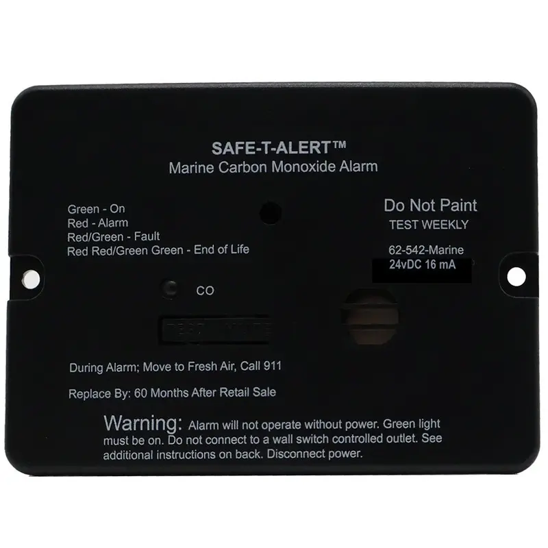 Safe-T-Alert 62-Series 24V Marine Co Alarm – Flush-Mount, Black Housing [62-542-Bl-Marine-24V] 1