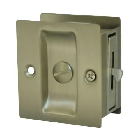 Satin Nickel Pocket Door Pull And Lock Combo 1