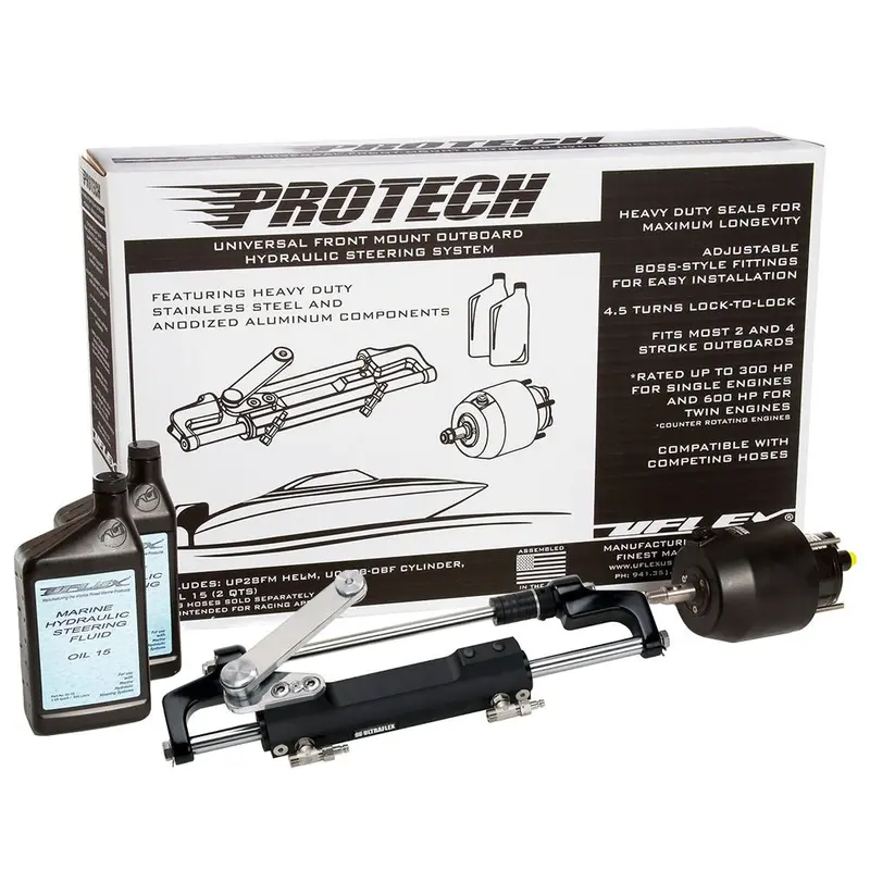 Uflex Protech 1.1 Front-Mount Outboard Hydraulic Steering System – Includes Up28 Fm Helm, Oil, And Uc128-Ts/1 Cylinder (Hoses Not Included) 1