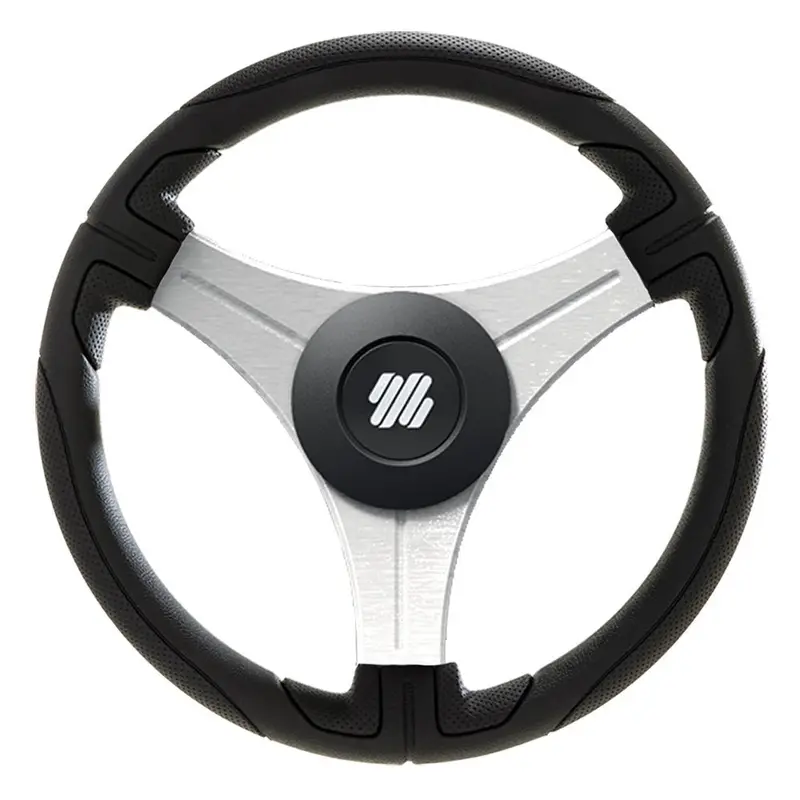 Uflex Ustica 13-Inch Black Polyurethane Steering Wheel With Silver Spokes And X62 Hub [Ustica-B/S] 1