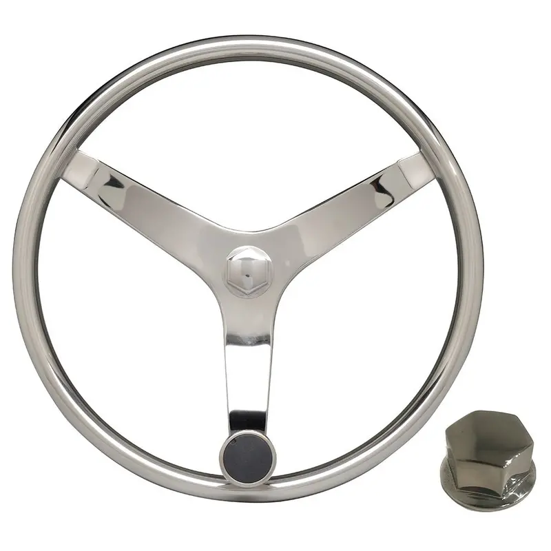 Uflex V46 Stainless Steel Steering Wheel – 13.5" With Speed Knob And Chrome Nut Kit 1