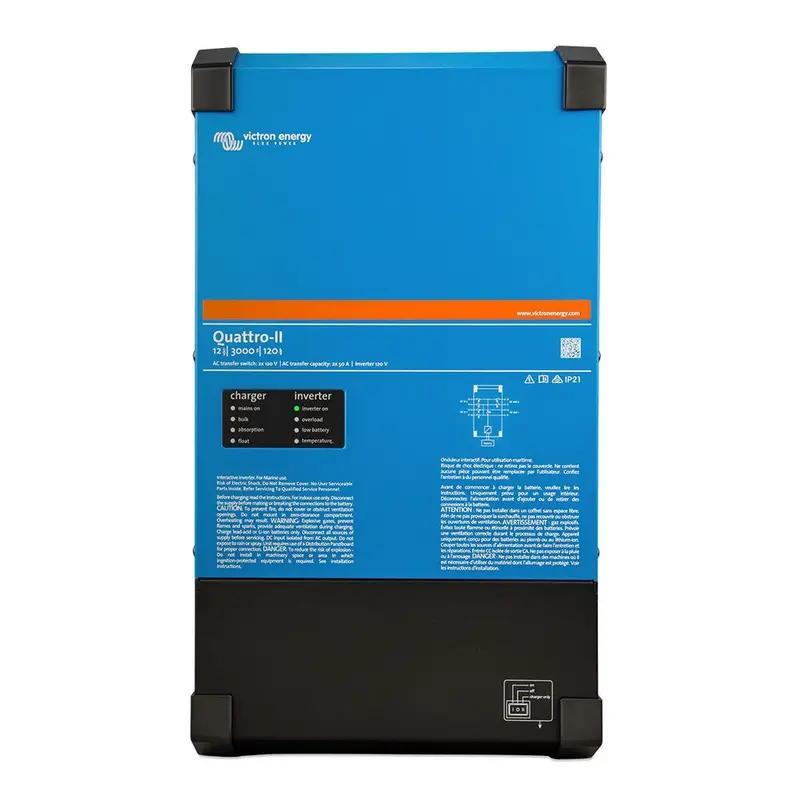Victron Quattro-Ii Inverter/Charger – 24V, 3000Va, Dual 120V Ac Output, 50A Charger Per Bank 1