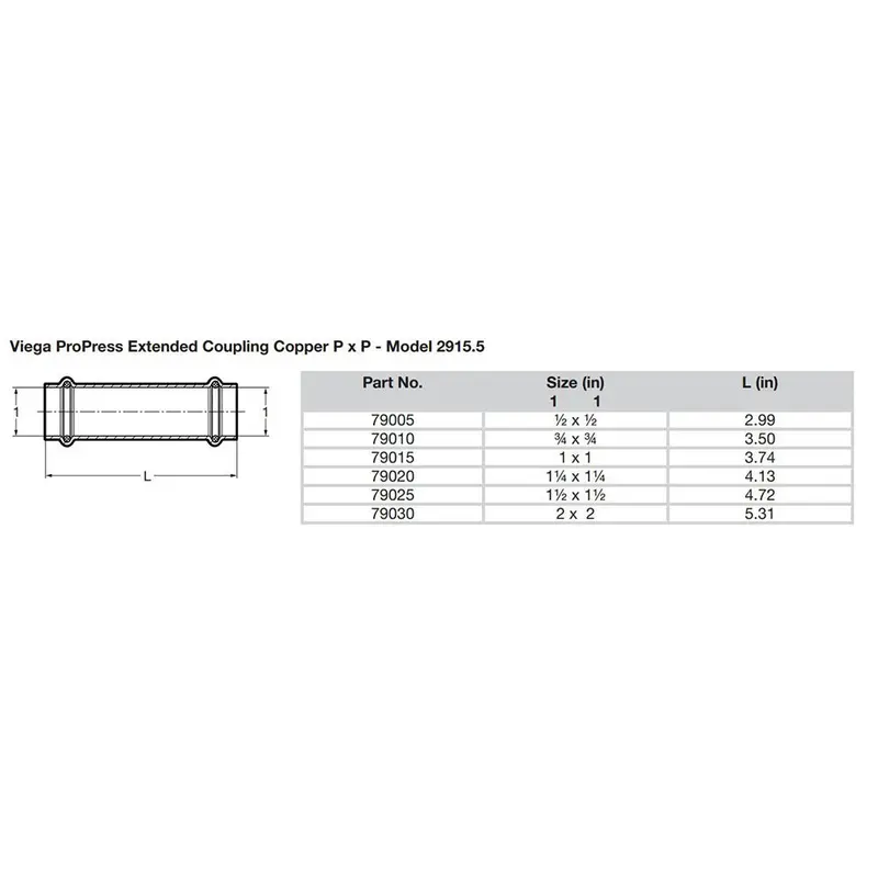 Viega Propress 3/4" Extended Copper Coupling Without Stop – Double-Press Fitting, Smartconnect Ready [79010] 2