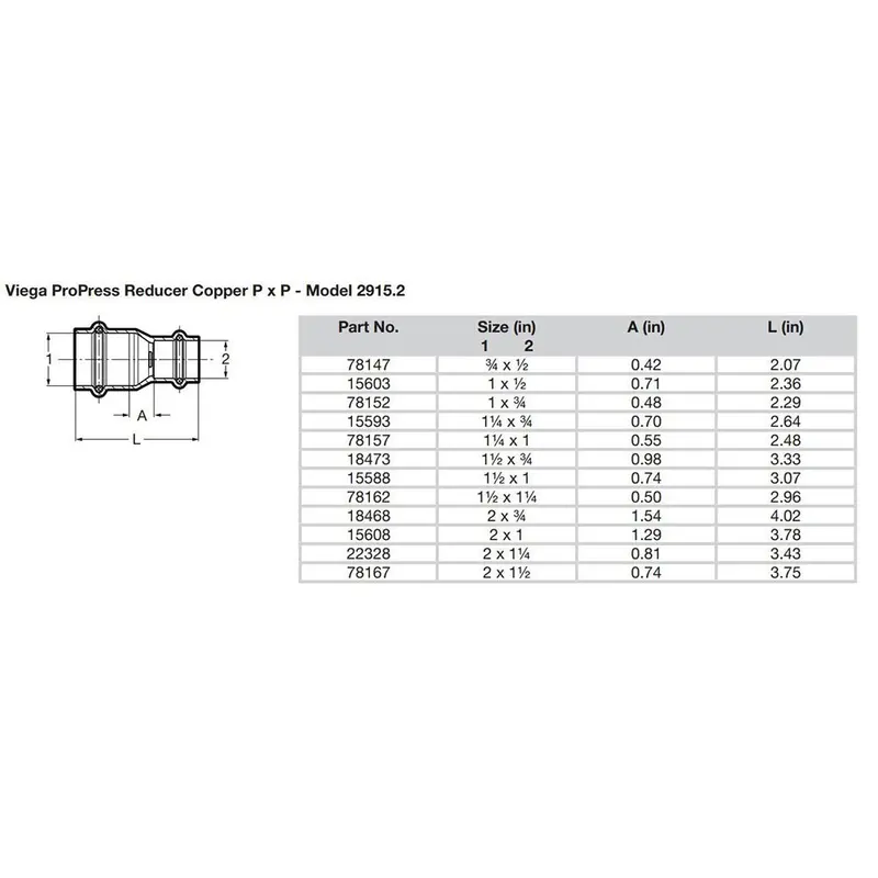 Viega Propress 3/4" To 1/2" Copper Reducer Fitting – Double-Press Connection, Smartconnect Technology [78147] 2