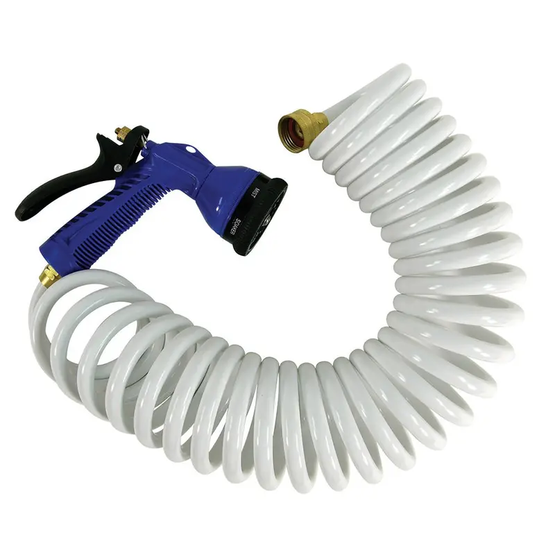 Whitecap 50-Foot White Coiled Hose With Adjustable Spray Nozzle 1
