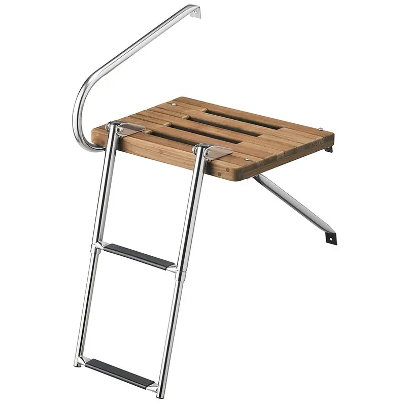 Whitecap Teak Swim Platform With Integrated 2-Step Telescoping Ladder – Outboard Only 1