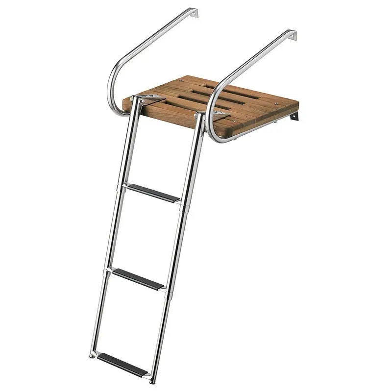Whitecap Teak Swim Platform With Integrated 3-Step Telescoping Ladder – Inboard/Outboard Compatible 1